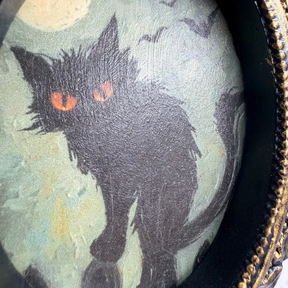 Gothic Black Cat Art Decoupage Ornate Gold Black Resin Frame Spooky Decor 4.75in